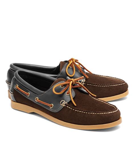 Lyst Brooks Brothers Suede And Leather Boat Shoes In Brown For Men