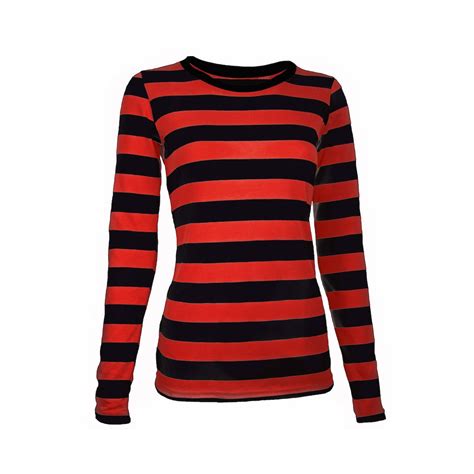 Women S Long Sleeve Black Red Striped Shirt Etsy
