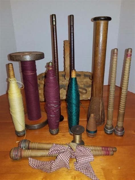 Threaded Textile Bobbins~spools~spindles~quills Vintage Primitive Wood