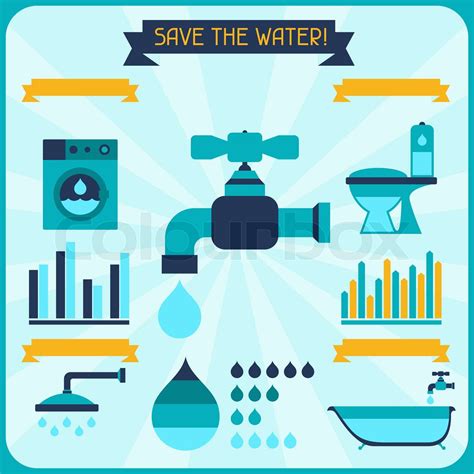 Save The Water Poster With Infographics In Flat Style Stock Vector