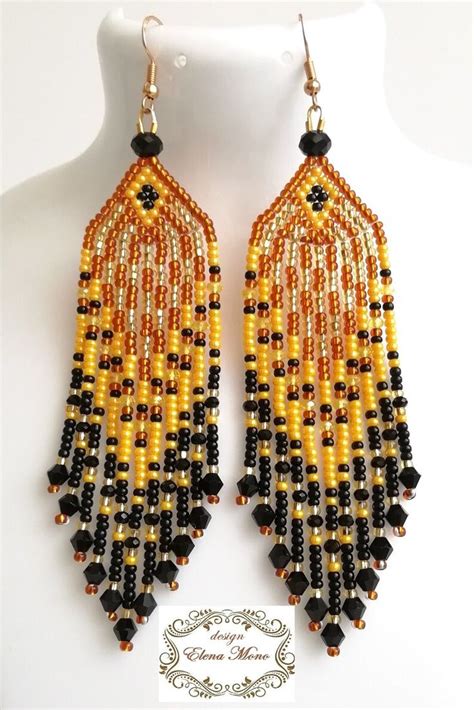 Pdf Pattern And Tutorial Brick Stitch Long Fringe Earrings Etsy