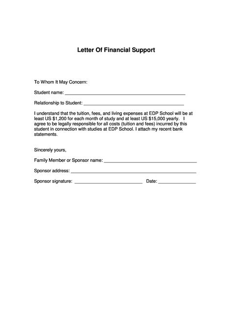 Sample Letter Of Financial Support For Employer Sample Letter Of