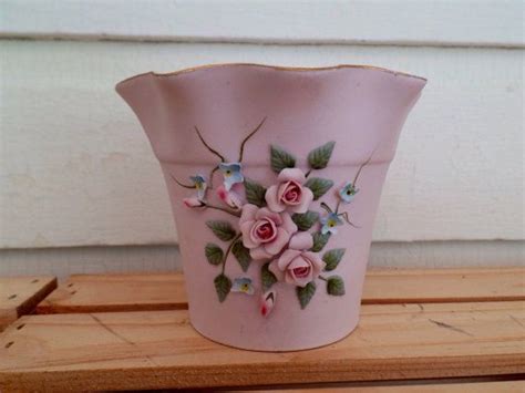 Lefton China Pink Bisque Vase With Raised Flower Design Hand Painted