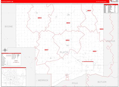 Platte County Ne Zip Code Wall Map Red Line Style By Marketmaps Mapsales