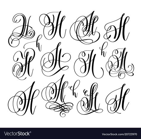 Calligraphy Lettering Script Font H Set Hand Vector Image