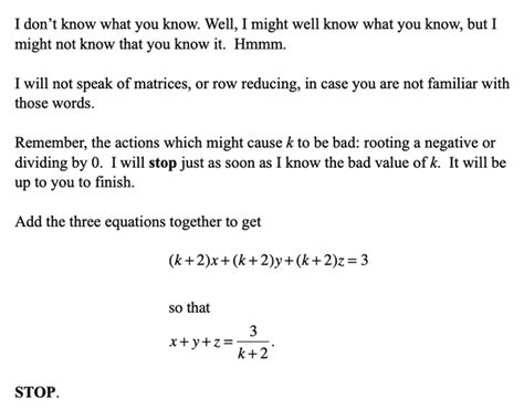 for what values of k does the system have no solution kx y z 1 x ky z 1 x y kz 1 quora