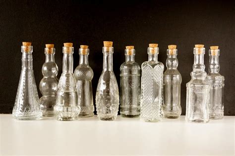 Decorative Clear Glass Bottles with Corks 5 tall Set