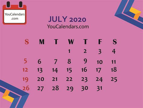 Here You Will Get High Quality Calendar Like Free July 2020 Calendar