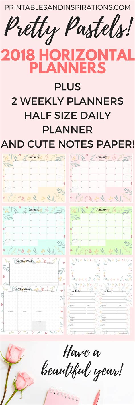 Free Printable 2018 Horizontal Planner In Pretty Pastel Colors Printables And Inspirations