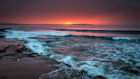 Download Wallpaper 1920x1080 Sea Horizon Sunset Waves