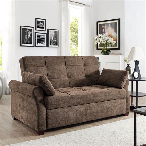 Serta® Hampton Queen Dream Lift Convertible Sofa Brown Right Futons