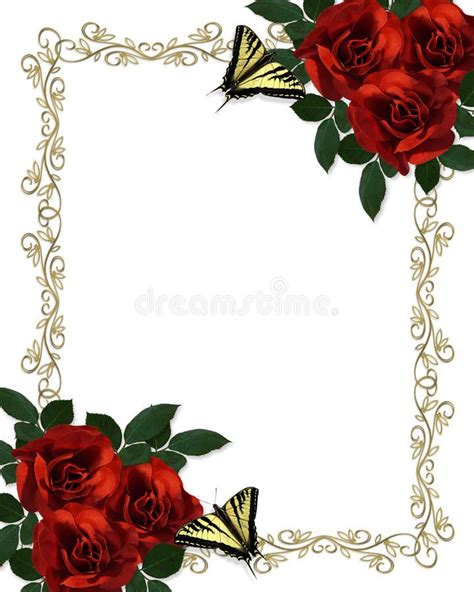 Wedding Invitation Border Red Roses Butterflies Image And Illustration