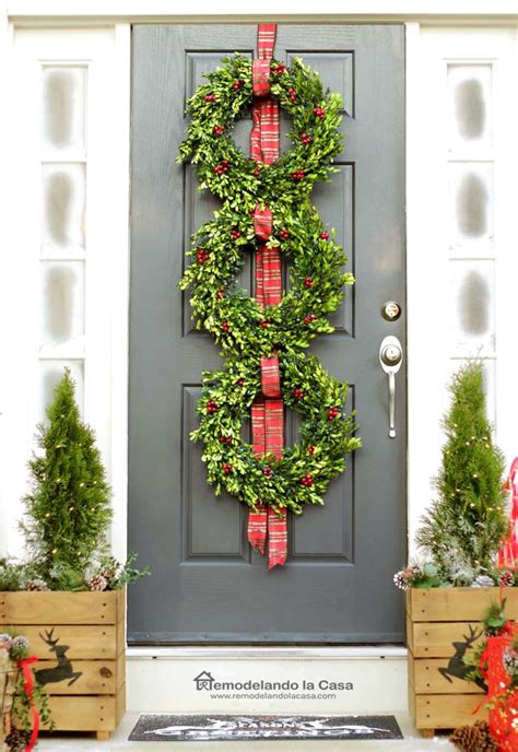 Christmas Front Porch With Boxwood Wreath Trio