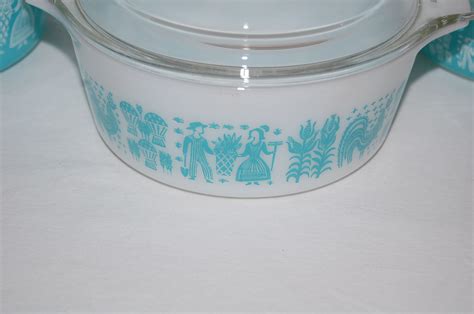 Vintage Pyrex Turquoise And White Amish Butterprint Bakeware With Sold On Ruby Lane