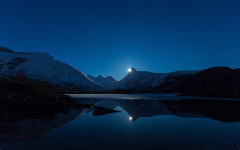 Fond Décran Paysage Nuit Lac Eau Réflexion Ciel Neige Lune