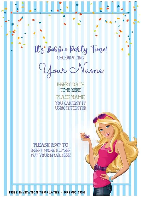 Free Editable Pdf Adorable Barbie Birthday Invitation Templates