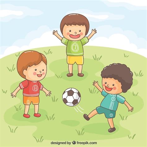 Niños Alegres Jugando Al Fútbol Vector Gratis