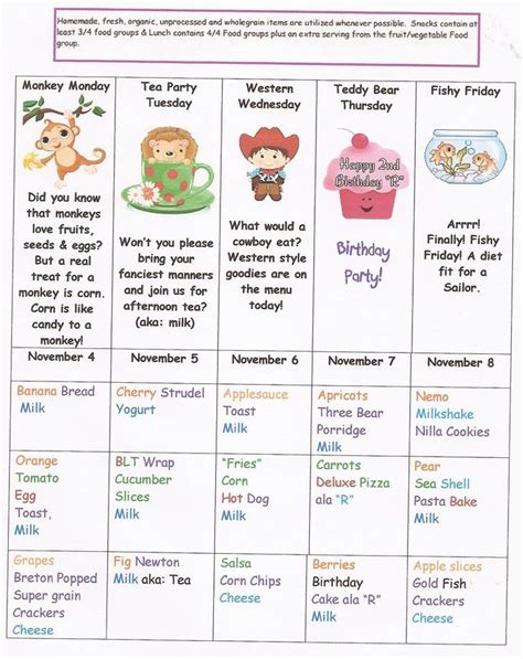 Printable Menus Daycares 2013 11 4 Daycare Menu Daycare Menu Kids