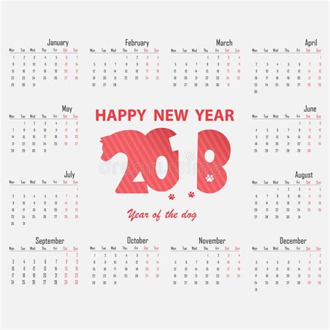 Plantilla De 2018 Calendarios Calendario Cuadrado De La Forma Tem Anual