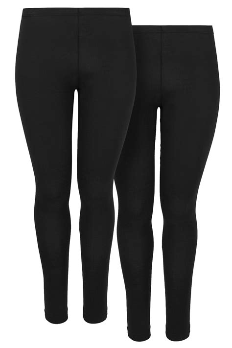 2 Pack Black Cotton Essential Leggings Plus Size 16 To 36 Plus Size