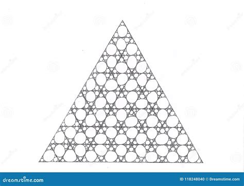 Drawing Of A Triangle Made Of Smaller Triangles Filled With Circles And