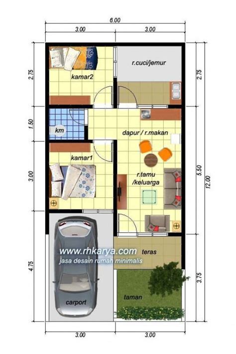 Atau bisa disebut type 171/108. Desain Rumah Minimalis 6x12 #shedplans | Tiny house plans ...