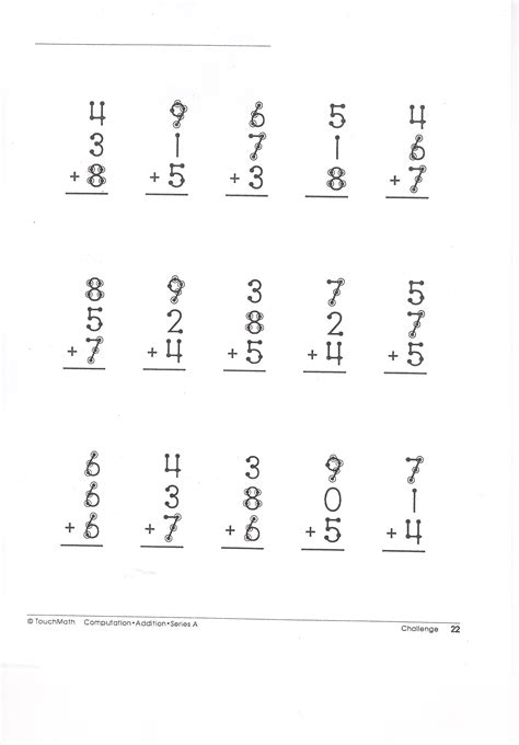 Touch Math Printables Touch Math Addition Practice Worksheet Set By