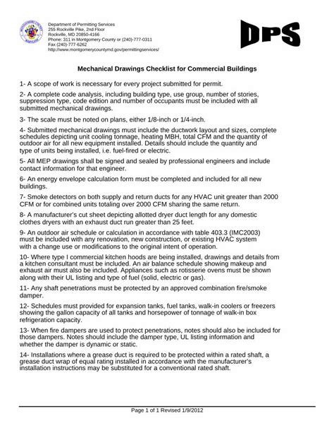 Mechanical Drawings Checklist For Commercial Buildings · Pdf