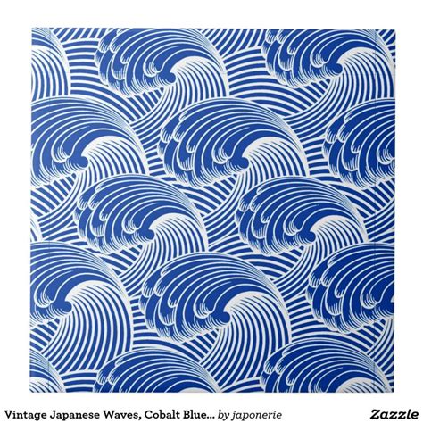 Vintage Japanese Waves Cobalt Blue And White Ceramic Tile Zazzle