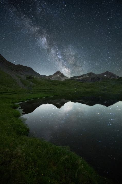 Reflection Of The Milky Way On A Mountain Lake Valais Switzerland Oc