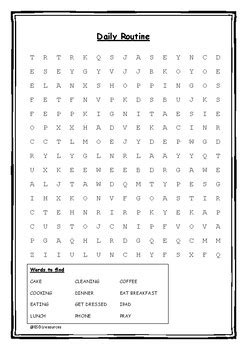 Wordsearch Daily Routine Theme By ESOLresources TpT