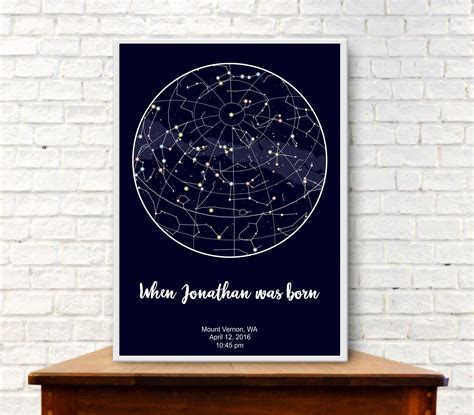 Night Sky Chart Map Personalized Anniversary T For Him 1 Etsy