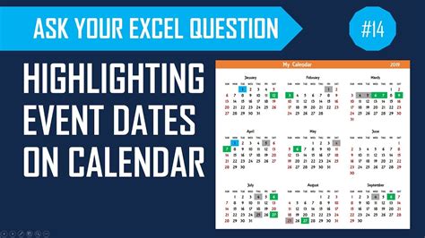 Highlight Events Weekends And Holidays On Calendar In Excel Youtube