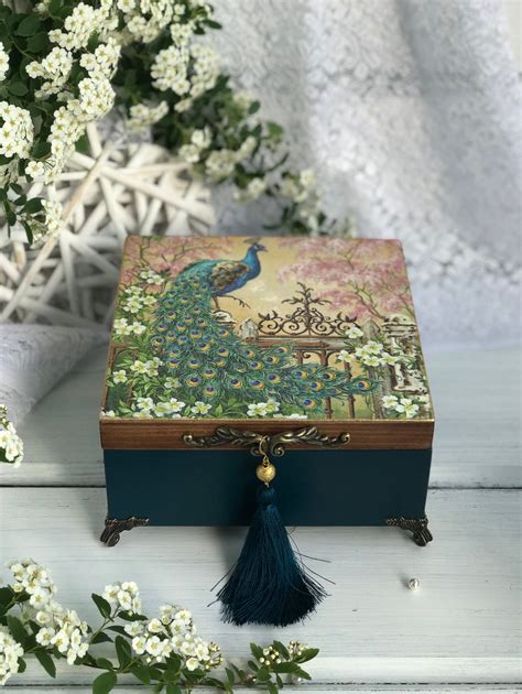 Peacock Jewelry Box Personalized Wooden Keepsake Box Christmas T