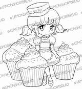 Cupcakes Coloring Digi Stamp Digital Delight Girl Pastry Pages Baking Cute Gothic Anime Choose Board Etsy sketch template