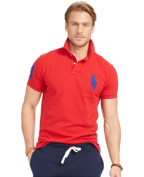 Polo Ralph Lauren Mens Custom Fit Big Pony Mesh Polo Shirt In Red For
