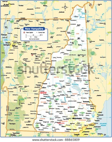 New Hampshire State Map Stock Vector Royalty Free 88865809 Shutterstock