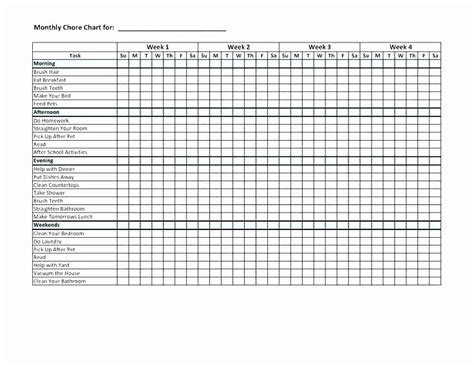 Chore Chart Template Excel Printable Monthly Chore