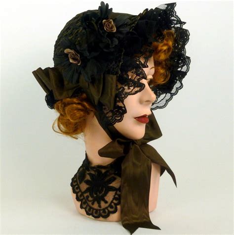 Repoduction 1800s Day Bonnet Vintage Brown And Black Straw