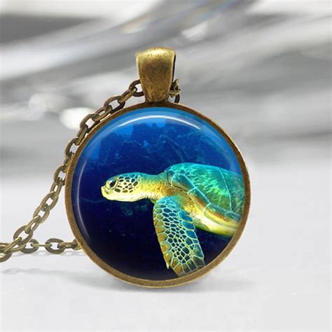 Jephne Vintage Sea Turtle Necklace Nautical Jewelry Marine Life Ocean