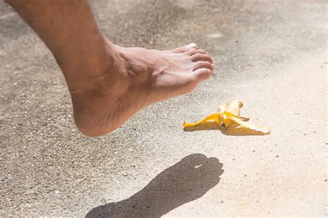 Facebookpinterestbefore starting out, let me ask you that what you do with a banana peel after eating a banana? Foot Before Slipping Banana Peel On Floor Stock Photo ...