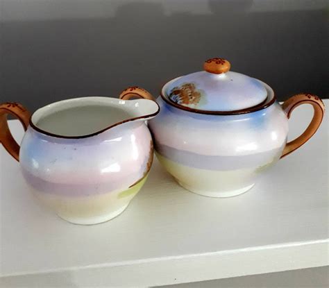 Nippon Hand Painted Cream And Covered Sugar Bowl Etsy