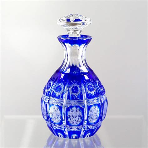 Vintage Antique Bohemian Blue Overlay Cut To Clear Crystal Glass Perfume Bottle Ebay Top