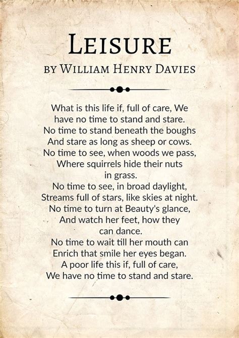 Leisure By William Henry Davies Leisure Poem Poster William Etsy