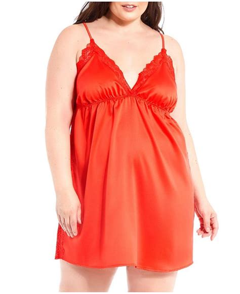 Icollection Plus Size Satin With Lace Chemise Nightgown Online Only