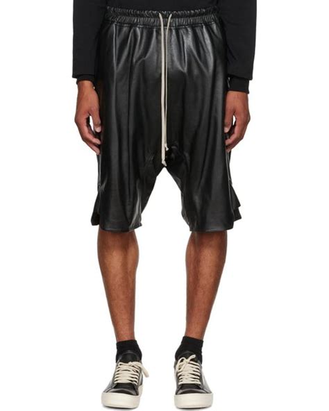 Rick Owens Leather Strobe Basket Swingers Shorts In Black For Men Lyst
