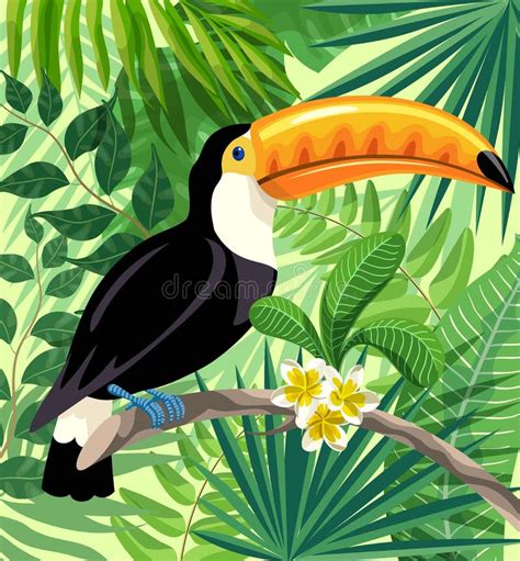 Toucan Bird In The Rainforest Color Illustration Stock Vector