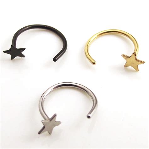 1piece 316l Medical Nostril Titanium Nose Star Star Hoop Nose Rings Cliker Clip On Body Piercing