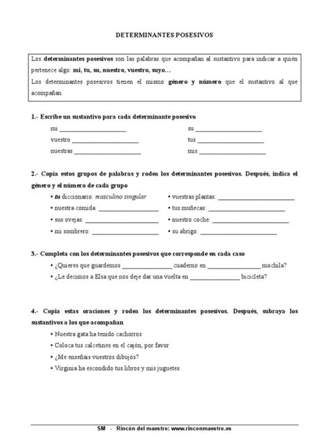 Ficha De Los Determinantes Posesivos Cole Texts Spanish Classroom