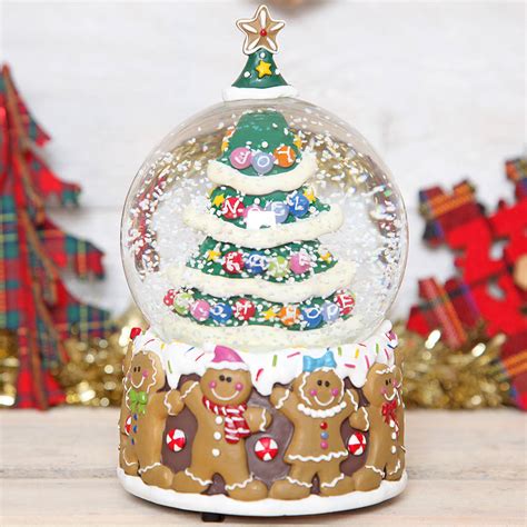Christmas Tree Gingerbread Man Musical Snow Globe Dome By